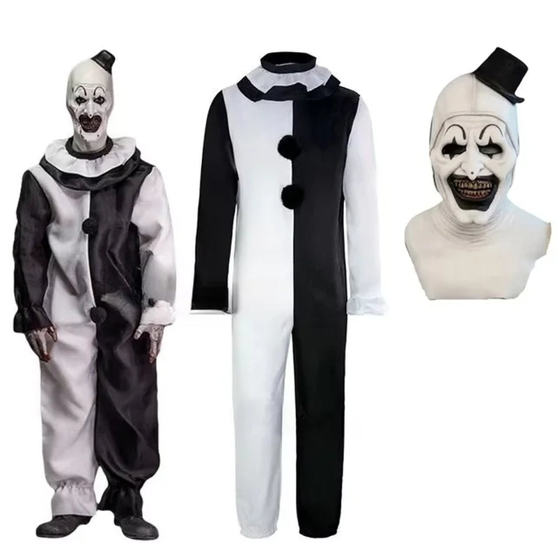 Art the Clown Cosplay Movie Terrifier 2 Art the Clown Cosplay Costume Jumpsuit Mask Halloween Costumes Mask for Men Women