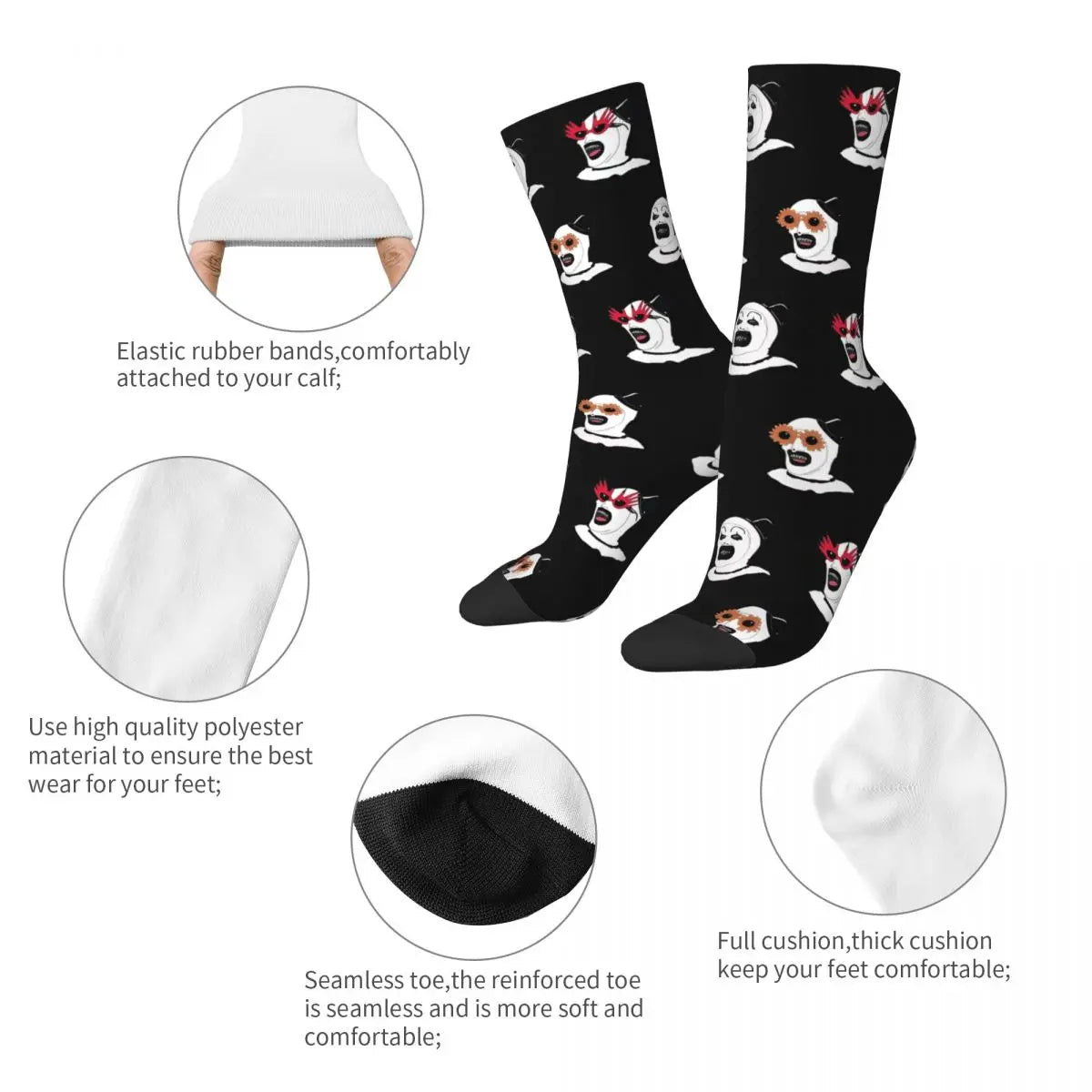 Colorful the Terrifier Art the Clown Basketball Socks Polyester Crew Socks for Women Men Non-Slip