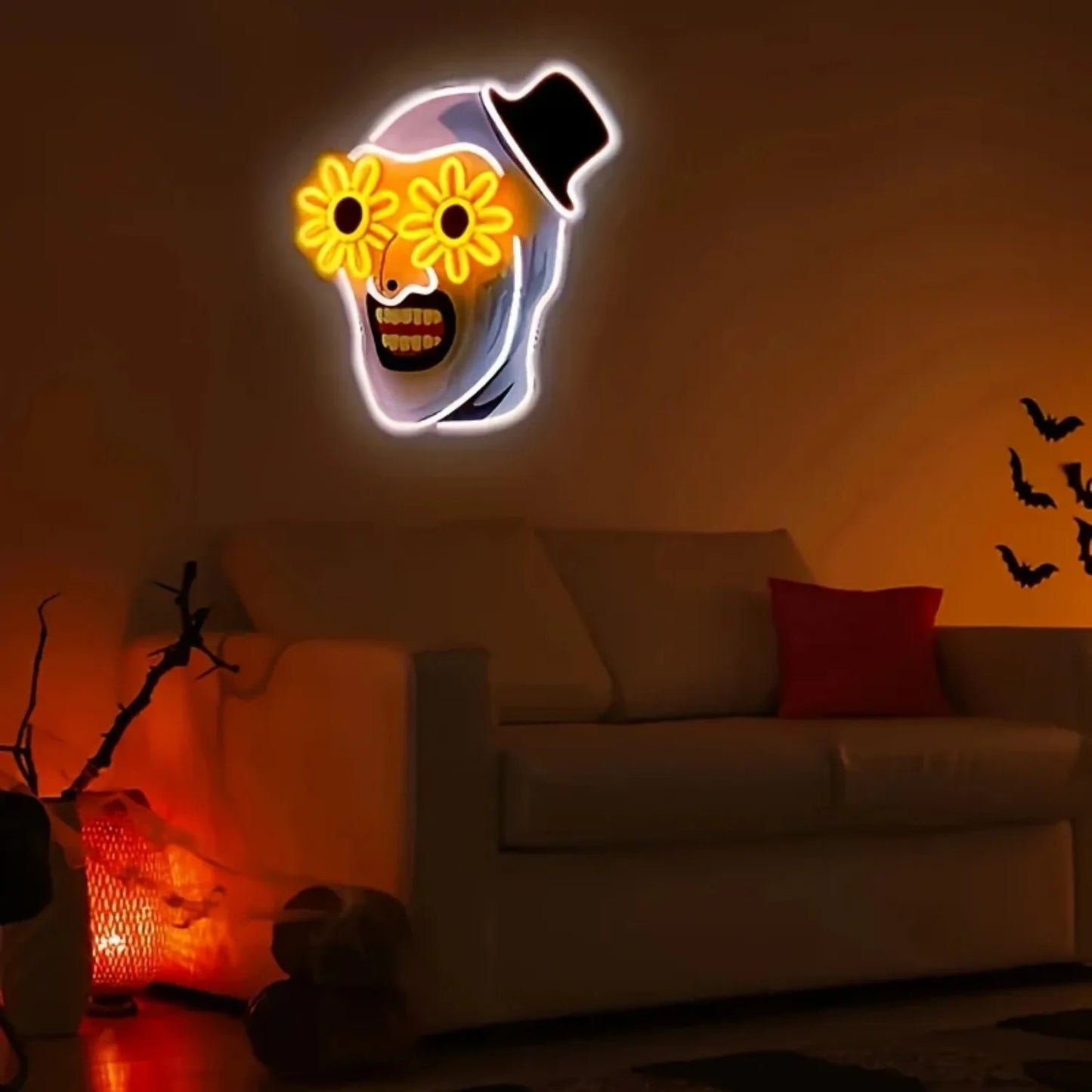 Terrifier Flower Skull UV Printed Neon Signs USB Powered LED Neon Lights for Wall Bedroom Party Game Room Man Cave Decoration