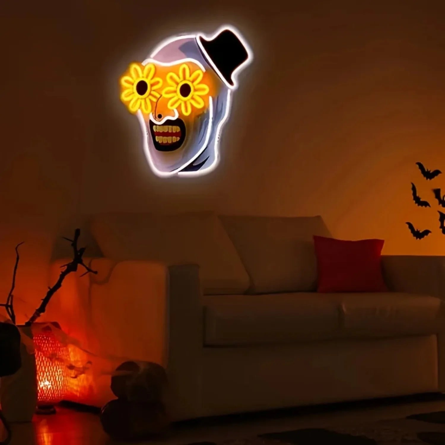 Terrifier Flower Skull UV Printed Neon Signs USB Powered LED Neon Lights for Wall Bedroom Party Game Room Man Cave Decoration