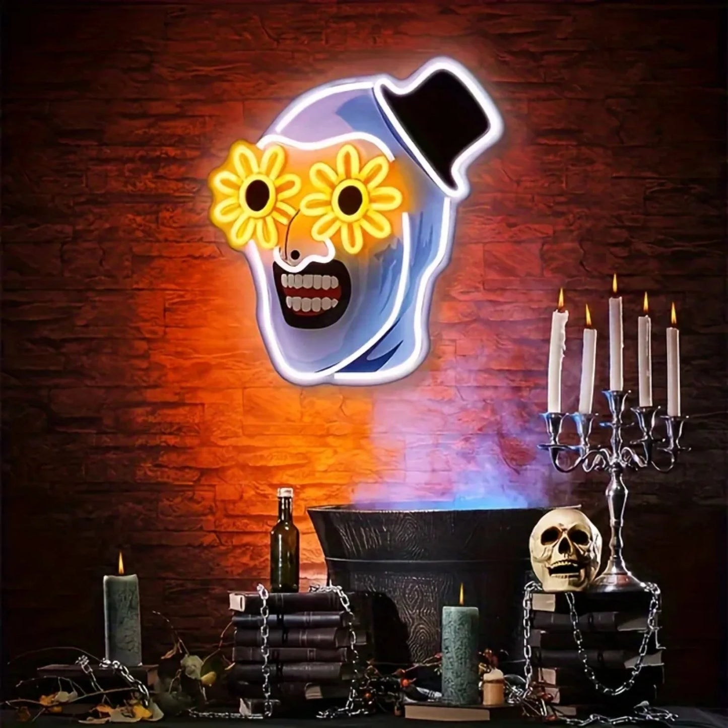 Terrifier Flower Skull UV Printed Neon Signs USB Powered LED Neon Lights for Wall Bedroom Party Game Room Man Cave Decoration