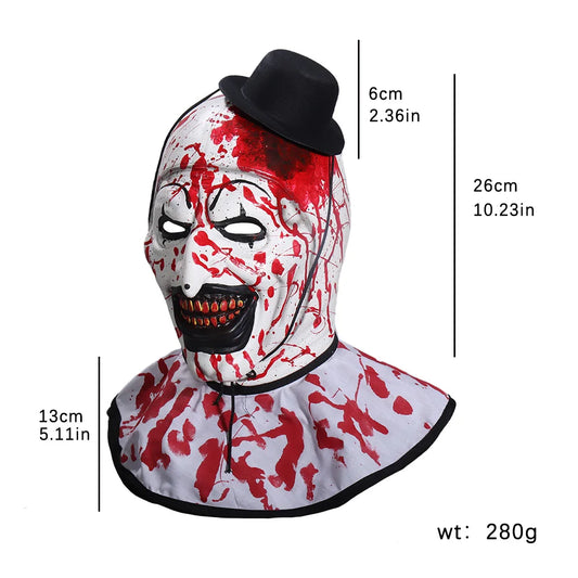 Bloody Terrifier 3 Art the Clown Mask Cosplay Joker Killer Demon Skull Latex Helmet Halloween Carnival Purim Party Costume Props