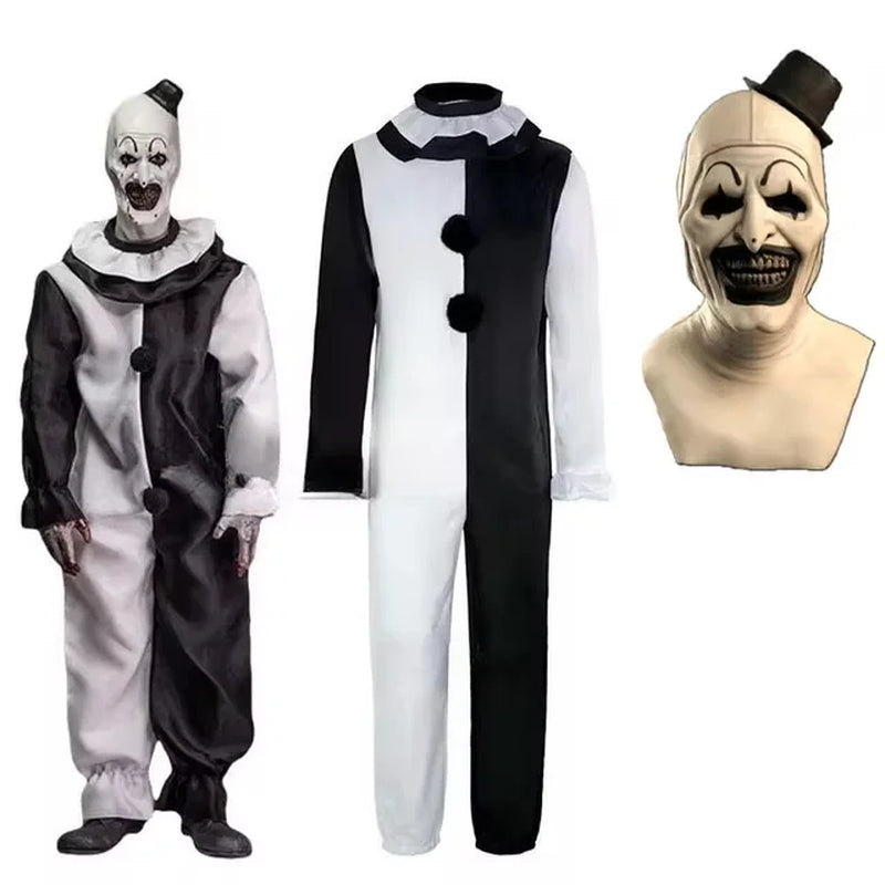 Art the Clown Cosplay Movie Terrifier 2 Art the Clown Cosplay Costume Jumpsuit Mask Halloween Costumes Mask for Men Women