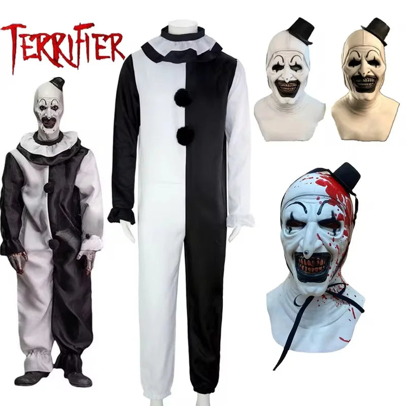Art the Clown Cosplay Movie Terrifier 2 Art the Clown Cosplay Costume Jumpsuit Mask Halloween Costumes Mask for Men Women