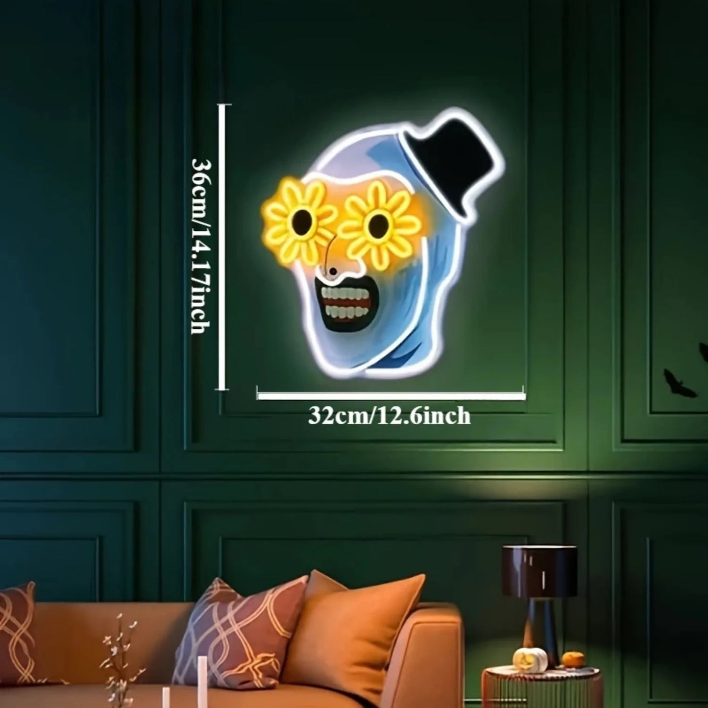 Terrifier Flower Skull UV Printed Neon Signs USB Powered LED Neon Lights for Wall Bedroom Party Game Room Man Cave Decoration