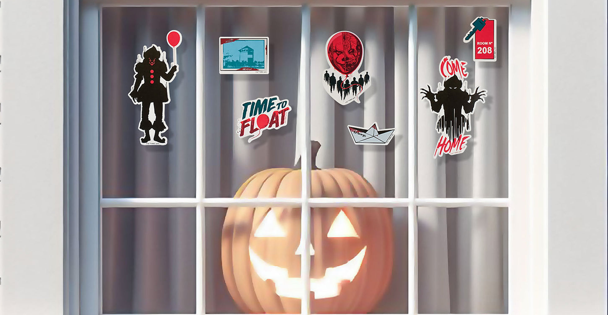 Pennywise Halloween Static Cling Wall or Window Décor, 16 Pieces by