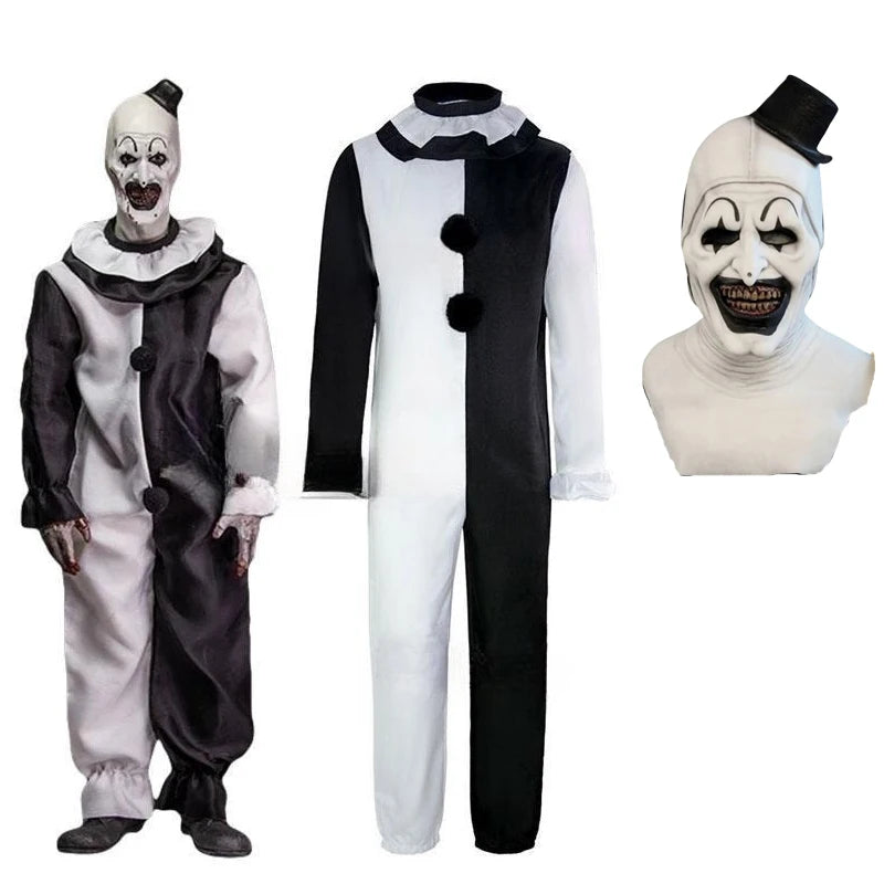 Art the Clown Cosplay Movie Terrifier 2 Art the Clown Cosplay Costume Jumpsuit Mask Halloween Costumes Mask for Men Women